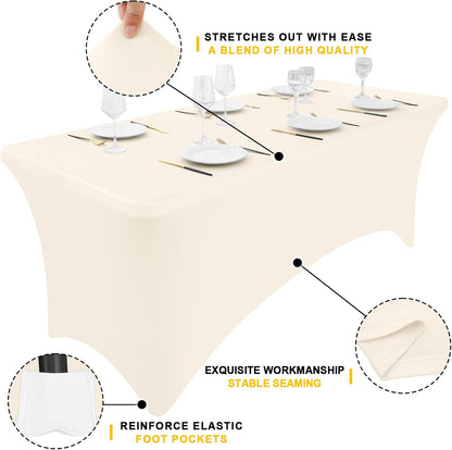 Smiry 2 Pack Spandex Table Cloth 5FT, Elastic Fitted Stretch Tablecloths, Washable and Wrinkle Free Rectangular Patio Table Cover for Outdoor, Wedding, Banquet & Parties (Beige, 60Lx30Wx30H Inch)
