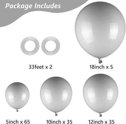 Grey Balloons, 140pcs 18 12 10 5 Inch Different Sizes Pack Party Latex Balloons for BOHO Birthday Halloween Holiday Balloon Garland as Party Decorations