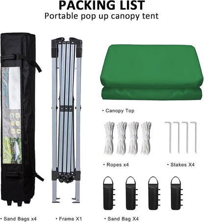 10x10 Pop Up Canopy Tent Waterproof Tent for Outdoor Party Camping Commercial Event Tent, with Wheeled Bag and 4 Sandbags (Green)