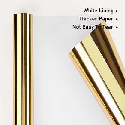 NESCCI Golden Metallic Wrapping Paper, Solid Color Paper,Gift Wrapping Paper,Perfect for Wedding,Valentine's Day,Birthday, Christmas,Baby Shower,DIY Bouquet (17 Inches X 32.8 Feet)