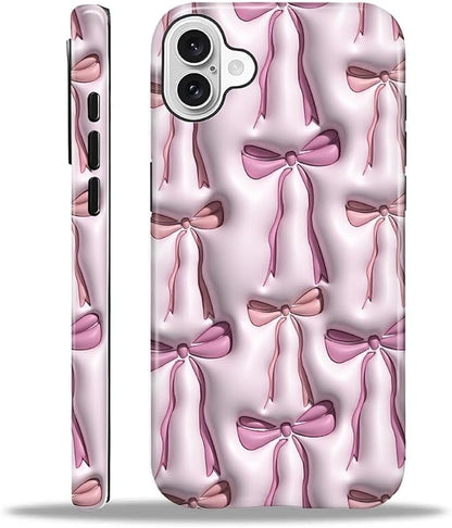 for iPhone 16 Case,HL2 Abstract Ribbons Bows Hybrid 2 Layer Hard Shell Silicone Protective Pattern Design Case
