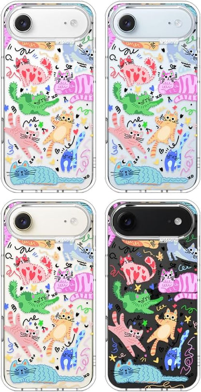 MOSNOVO for iPhone Air Case, Shockproof Military-Grade Protection 6.6ft Drop Tested, Camera Control, Clear Phone Case for iPhone 17 Air, Doodle Cats Design