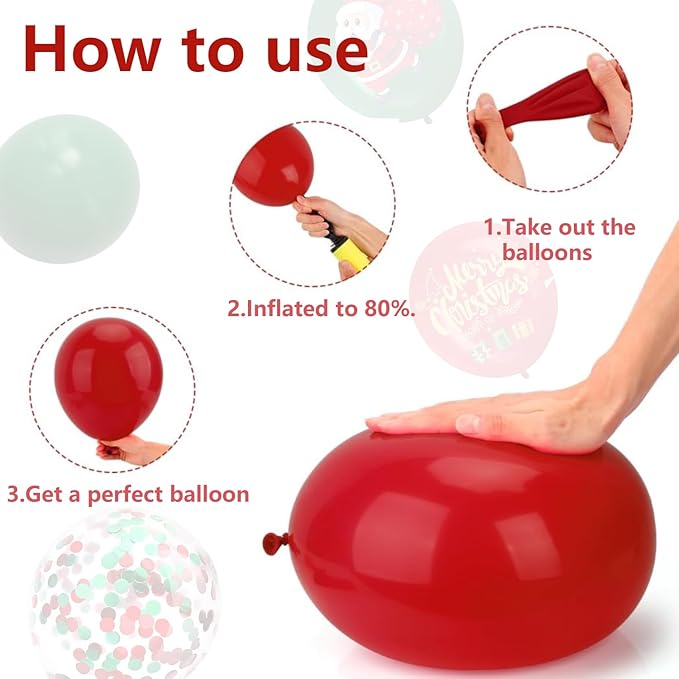 100PCS Christmas Balloons for Party Decorations Xmas Balloons Garland Arch Kit with Red Green Balloon Christmas Tree Santa Claus Latex Balloon for Christmas Party Decor Xmas Birthday party Decorations