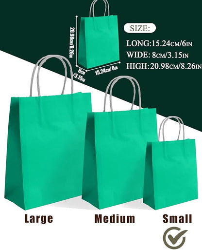 qiqee 24PCS Small Gift Bag with Handles Bulk 8.3"x6"x3" Gift Bags Lake Green Bags Multiple Uses (Small Size)