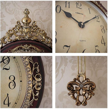 SHISEDECO Elegant, Traditional, Decorative, Hand Painted Modern Grandfather Wall Clock Fancy Ethnic Luxury Handmade Decoration, Swinging Pendulum for New Room or Office. Large. 29.5 Inch. (Brown-B)