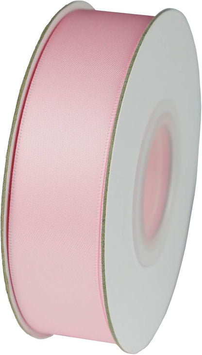 ITIsparkle 1" Inch Double Faced Satin Ribbon 50 Yards-Roll Set for Gift Wrapping Scrap Books Party Favor Hair Braids Baby Shower Decoration Floral Arrangement Craft Supplies, Light Pink Ribbon