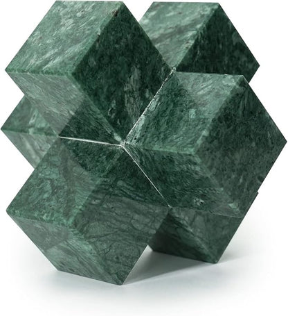 DreamsEden Geometric Sculpture, Small Green Marble Decorative Ornaments Modern Home Decor Accent Paperweight