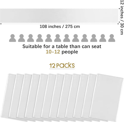 Aneco 12 Pack Satin Table Runner 12 x 108 Inch White Long Wedding Satin Silk Table Runner for Wedding Banquet Graduations Birthday Party Decoration