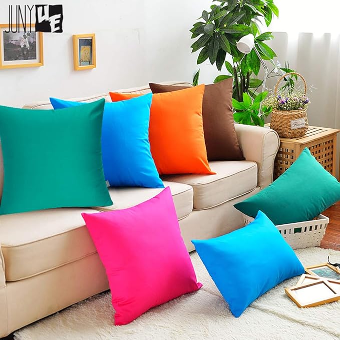 Thmyo 4-Pack 100% Cotton Lumbar Comfortable Solid Decorative Throw Pillow Case, Rectangle Cushion Cover Pillowcase Sublimation Blank Pillow Covers DIY Throw Pillowcase(12x20inch/30x50cm, Lake Blue)