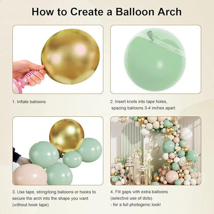 MEBAY Pastel Green Pink White Gold Balloon Arch Kit, 147PCS Fog Green Light Pink White Sand Gold Metallic and Confetti Balloons Garland for Baby Shower Gender Reveal Wedding Party Decoration