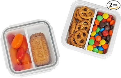 carrotez 2 Compartment Snack Containers, Mini Snack Containers for Mini Fridge, Small Food Storage Containers, Airtight Lids, Reusable, 1.1 cup, 2 PACK