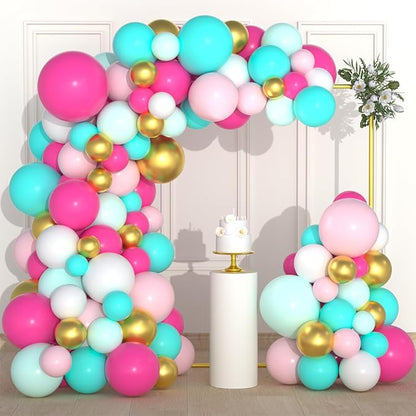 Teal Blue Rose Red Pink Green Balloon Garland Arch Kit - Pastel Green Teal Blue Hot Pink Gold Balloons for Anniversary Birthday Baby Shower Wedding Tea Party Decorations
