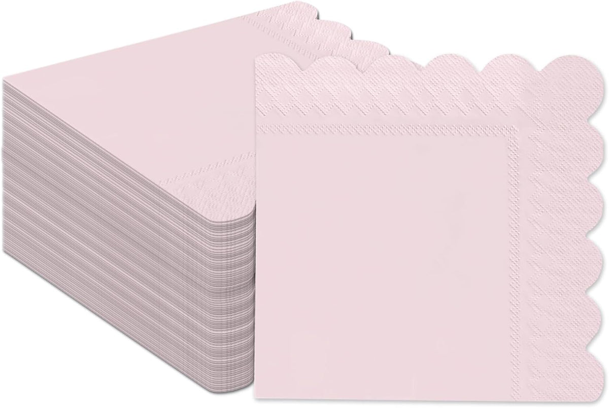 qiqee Grapefruit Pink Cocktail Dinner Napkins 5x5inch Disposable Beverage,Wedding, Birthday Party Dessert Wave Paper Napkins(120 Count)