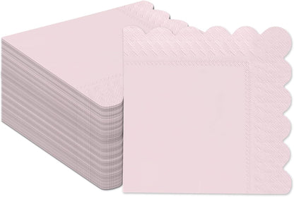 qiqee Grapefruit Pink Cocktail Dinner Napkins 5x5inch Disposable Beverage,Wedding, Birthday Party Dessert Wave Paper Napkins(120 Count)