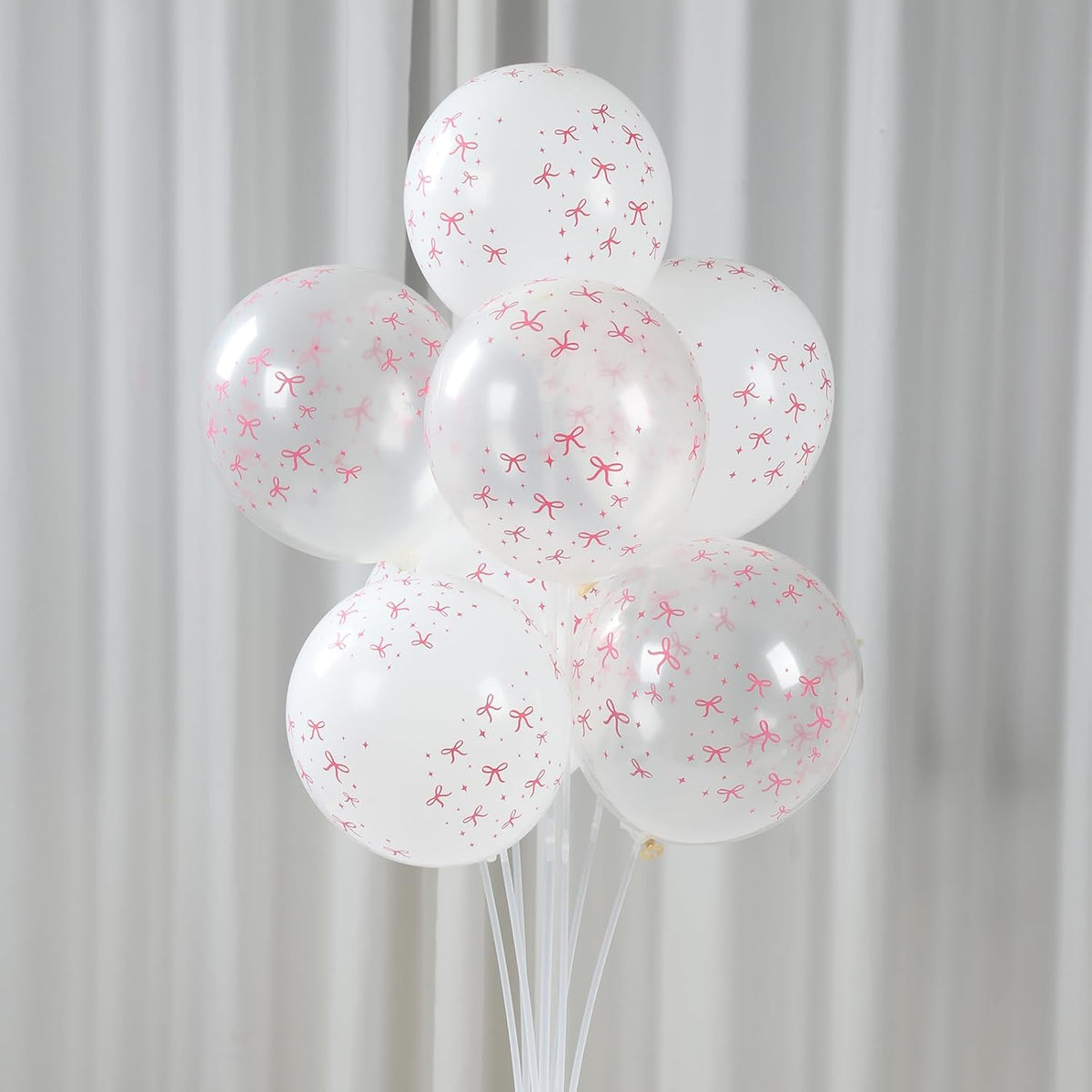 Patimate Pink Bow Balloons Set, 50 pcs 12 inch Metallic Pastel Pink White Transparent Bow Print Balloons Kit for Coquette Birthday Baby Shower for Girls Women Wedding Bridal Shower Party Decorations