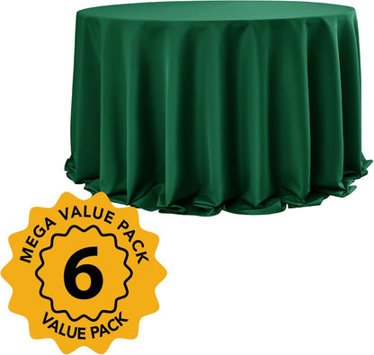 6-Pack Hunter Green Round Tablecloths, 132 Inches, Stain-Resistant Polyester for 6-8 Ft Round Tables - Washable Table Covers for Weddings, Banquets, Birthday Parties, Events