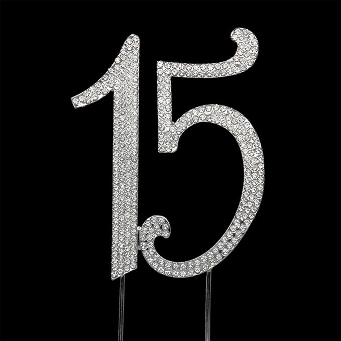 Bling Crystal Rhinestone 15 Birthday Cake Topper - Best Keepsake | 15th Party Decorations Silver