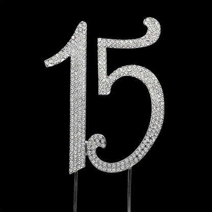 Bling Crystal Rhinestone 15 Birthday Cake Topper - Best Keepsake | 15th Party Decorations Silver