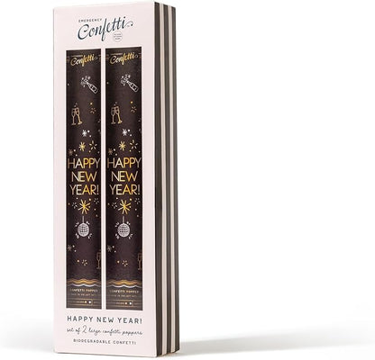 2 Pack XL Biodegradable New Years Confetti Poppers – Gold & Silver Party Cannons for New Year’s Eve Celebration – Elegant Midnight Countdown Poppers by Emergency Confetti