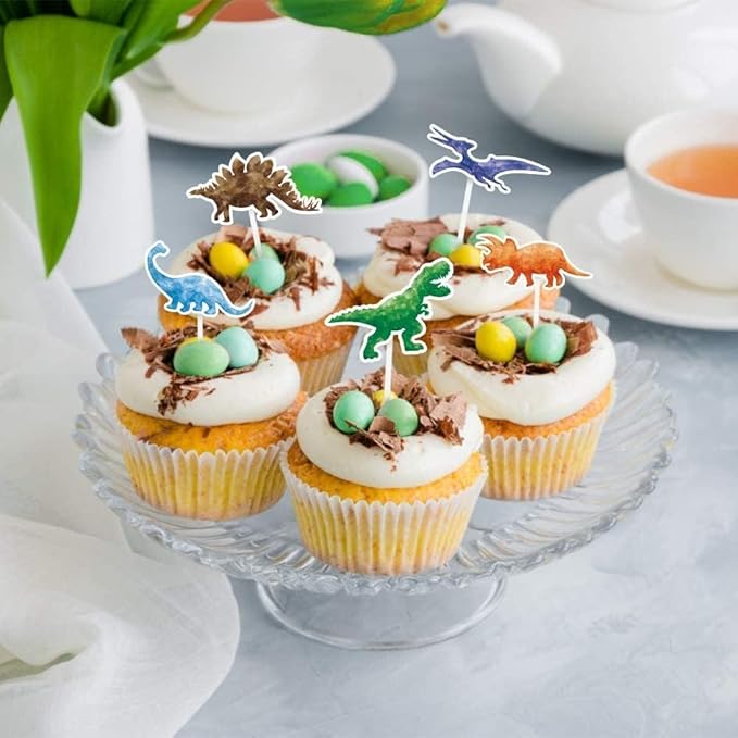 WERNNSAI 36 PCS Dinosaur Cake Toppers - Dinosaur Birthday Decorations Dino Cupcake Toppers Watercolor Happy Birthday Cupcake Topper Dino Cake Decorations