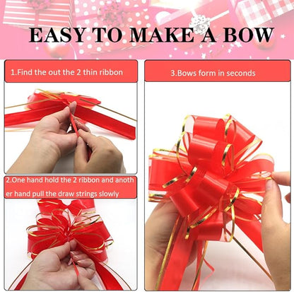 6PCS Pull Bows for Gift Wrapping,Red Pull Bows,for Gift Basket,Gift Bag Box Packaging Decoration, Christmas,Valentine's Day,Birthday,Anniversary,Wedding,Flower Shop Packaging (red)