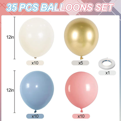Gender Reveal Balloons, 12 Inch Dusty Pink Blue White Sand and Gold Balloons for Boho Neutral Baby Shower Birthday Party Boy or Girl Gender Reveal Decorations