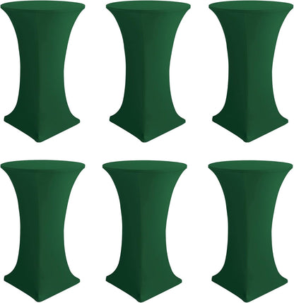 Cocktail Table Covers-Spandex Round High Top Table Cloths 6 Pack 32x43 Inch-Hunter Green Stretch Fitted Bar Tall Tablecloth for Pub Bistro Highboy Party Event Banquet Height Satnding Tables