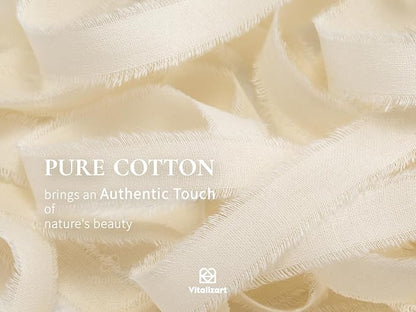 Vitalizart White Cotton Ribbon Handmade Fringe 5/8" x 21 Yd Cream Pure Natural Cotton Ribbons for Gift Wrapping Wedding Invites Bridal Shower Bouquets Holiday Decor