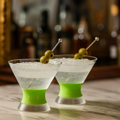 Cooling Martini Glasses Set of 2 – 10oz Freezer Gel Cocktail Cups – Double Wall Insulated Shatterproof Plastic – Active Cooling Drinkware for Margaritas, Cosmopolitans, Pool Parties, Home Bar & Gift