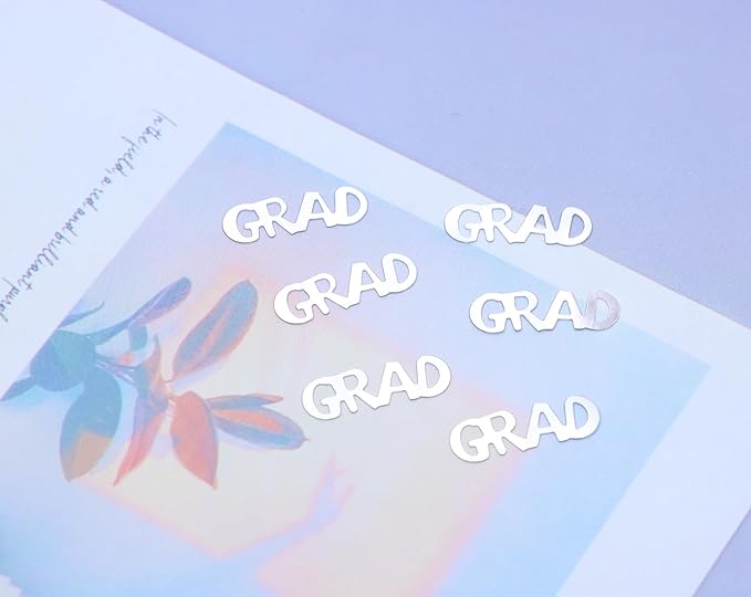 ONLYKXY 15gram Glitter Table Confetti Decor Scatter Bless Confetti Grad Party Decor for Congrats College Graduation Birthday Wedding Party Chocolate Favor Envelope Decal (Silver GRAD)
