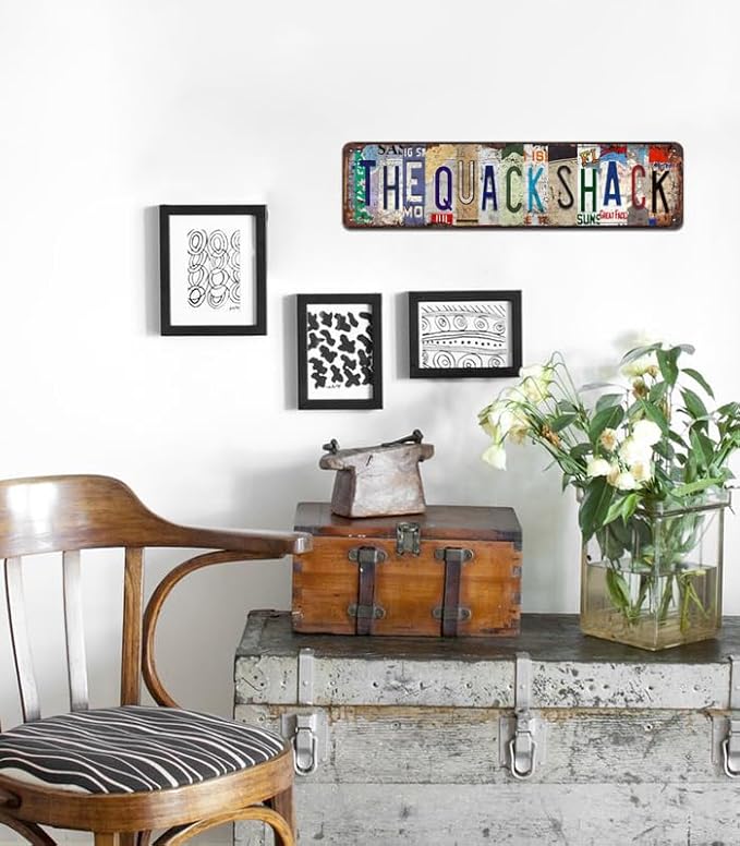 The Quack Shack Retro Metal Tin Sign - 16"x4" Duck Theme Vintage Wall Art for Home, Bar, Farmhouse, Office Décor