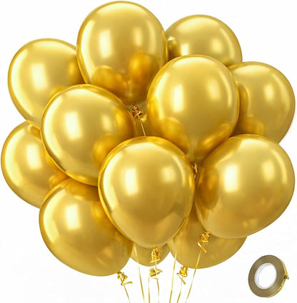 Gold Metallic Chrome Latex Balloons 100 Pack 12 Inch Gold Round Balloons for Baby Shower Wedding Valentines Day Anniversary Graduation Golden Birthday Bridal Shower Retirement Casino Party Decorations