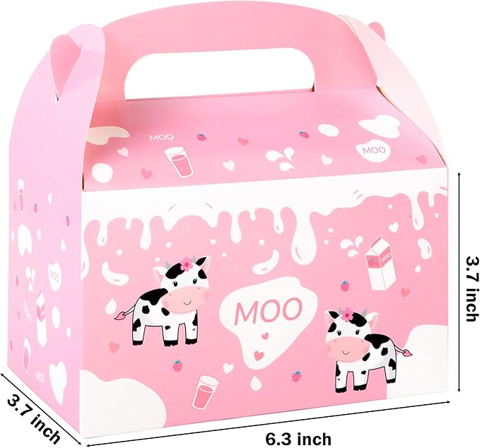 umoni Cow Party Favor Treat Boxes 12 Pack Pink Cow Gift Goodie Boxes for Girls Birthday, Farm Animal Theme, Barnyard Party Supplies