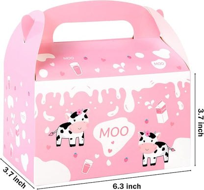 umoni Cow Party Favor Treat Boxes 12 Pack Pink Cow Gift Goodie Boxes for Girls Birthday, Farm Animal Theme, Barnyard Party Supplies