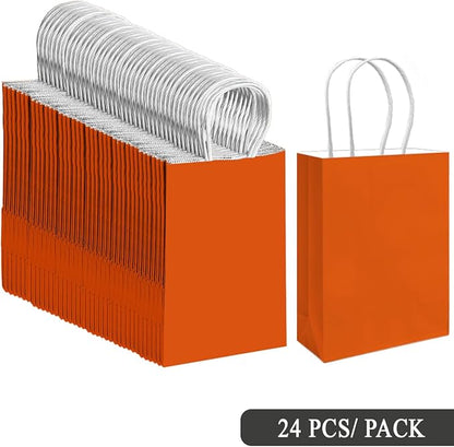 qiqee 24PCS Small Gift Bag with Handles Bulk 8.3"x6"x3" Gift Bags Orange Bags Multiple Uses (Small Size)