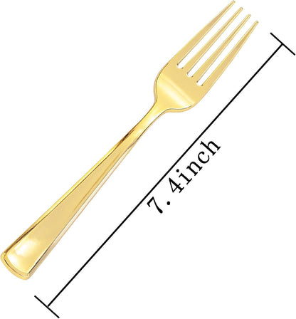 bUCLA 600PCS Gold Plastic Forks - 7.4inch Heavy Duty Plastic Forks Bulk Disposable for Party - Gold Silverware,Ideal for Weddings&Daily Using