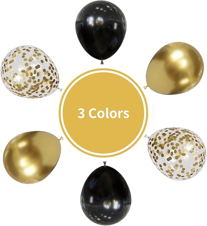 Black and Metallic Gold Balloons Set, 50PCS 12 Inch Black and Gold Confetti Balloons Party Decorations for Birthday, Graduation, New Years, Wedding, Engagement Party Decorations