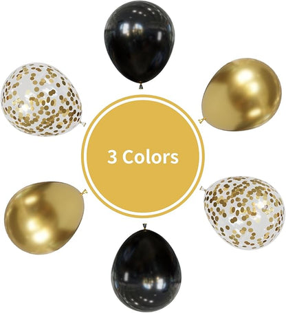 Black and Metallic Gold Balloons Set, 50PCS 12 Inch Black and Gold Confetti Balloons Party Decorations for Birthday, Graduation, New Years, Wedding, Engagement Party Decorations