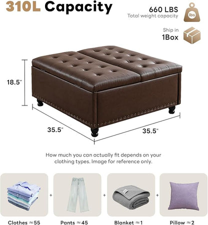 Tbfit Large Square Storage Ottoman Bench, Tufted Upholstered Coffee Table