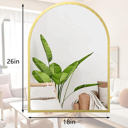 Arched Wall Mirror Aluminum Alloy Frame Bathroom Mirrors Brushed Metal Vanity Wall Mounted Mirror for LivingRoom Bedroom Entryway Room Home Decor 26"x18"