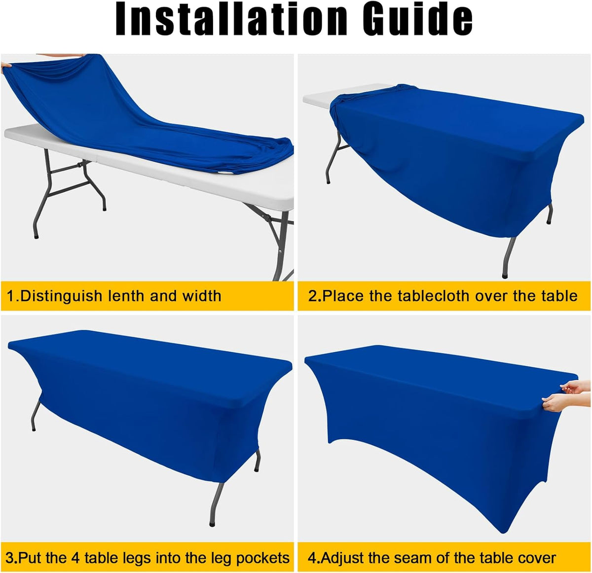 Smiry 2 Pack Spandex Table Cloth 5FT, Elastic Fitted Stretch Tablecloths for Rectangle Tables, Washable Table Cover for Outdoor, Wedding, Banquet & Parties (Blue, 60Lx30Wx30H Inch)