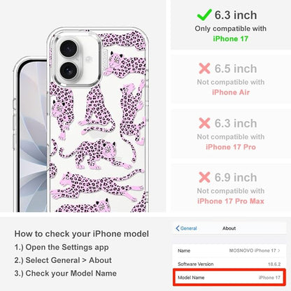 MOSNOVO for iPhone 17 Case | Military Grade 6.6ft Drop Tested | Camera Control | Clear with Pink Leopard Design