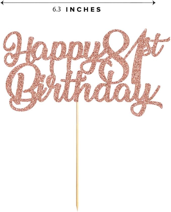 81st Birthday Cake Topper, Rose Gold Glitter Cheers To 81 Years Party Decoration, Supply