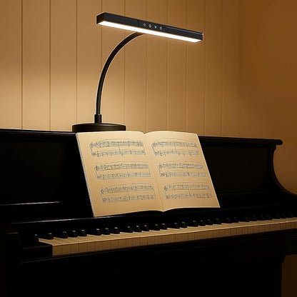 Piano Light for Upright Piano,Wide Illumination Covering Music Sheet 88 Key LED Piano Lamp for Grand/Digital Pianos,Dimmable Desk Lamp 3 Color Modes,Gooseneck,Timer,Eye Care Music Stand Light Black