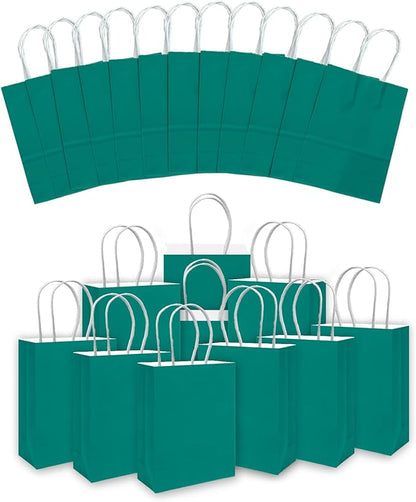 qiqee 24PCS Small Gift Bag with Handles Bulk 8.3"x6"x3" Gift Bags Deep Green Bags Multiple Uses (Small Size)