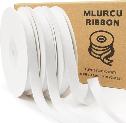 White Velvet Ribbon 3/8 Inch x 21Yd Double Faced Thin White Ribbons Set for Christmas Tree Ornaments Gift Wrapping Wedding Decoration Wreath & Hair Bows Making