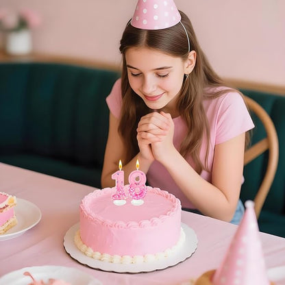 Pink Sequin Birthday Candles, Cake Number Candles, Girls 0th Birthday Decorations, Suitable for Birthday Parties, Anniversary Party Decorations(18)