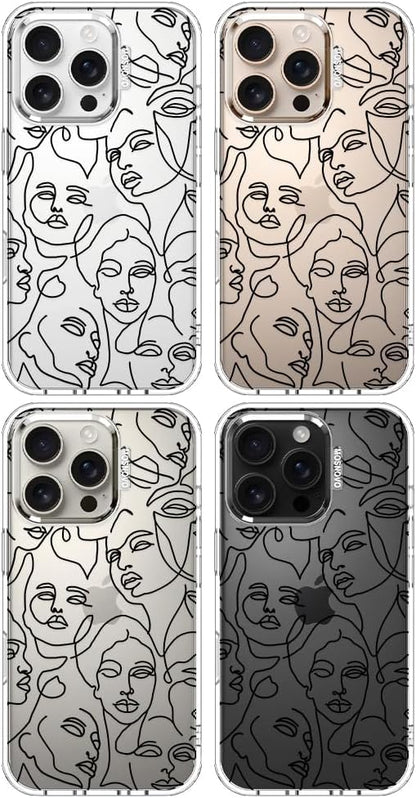 MOSNOVO Case for iPhone 16 Pro, [Buffertech 6.6ft Military-Grade Drop Protection] [Anti Peel Off Tech] Clear TPU Bumper Phone Case Cover Design - Abstract Face Line Art