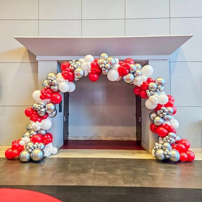 144Pcs Christmas Balloon Arch Garland Kit, Red White Silver Transparent Snowflake Latex Balloons with Candy Cane Foil Balloons for Christmas Winter Wonderland Baby Shower Birthday Party Decorations