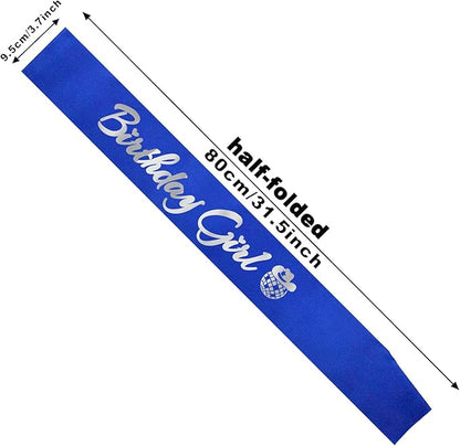 Birthday Girl Sash, Disco Cow Birthday Sash for Cowgirl Funny Birthday Gift Ideas Suppiles, Royal Blue+ Silver Foil